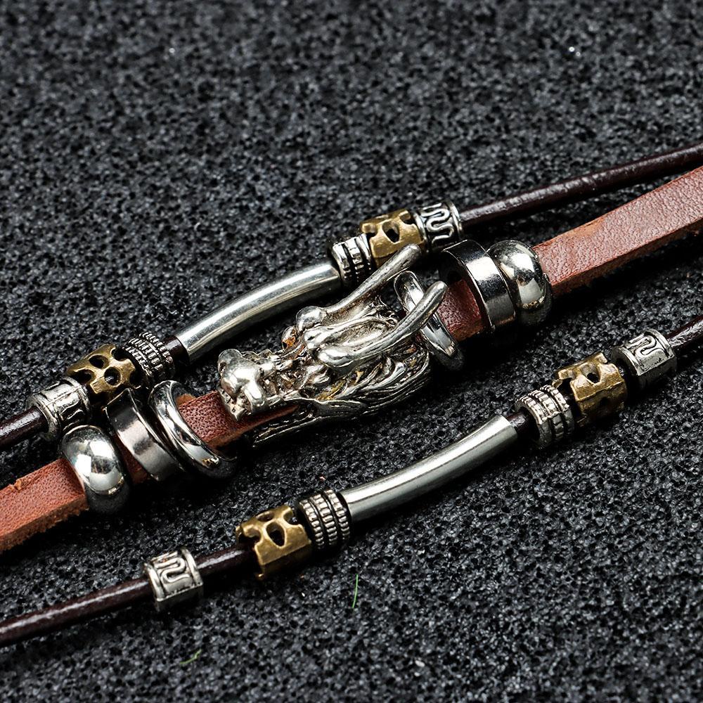 ME Vòng Tay Da Hình Rồng Bạc Tây Tạng Cho Nam