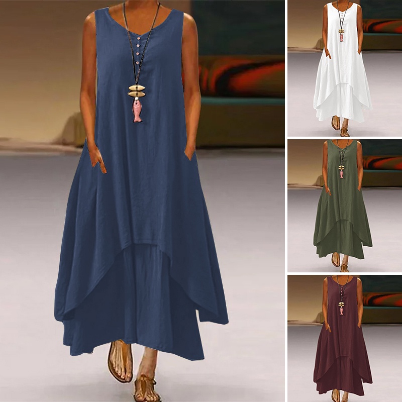 Zanzea Đầm không tay Phong Cách Vintage Xinh Xắn