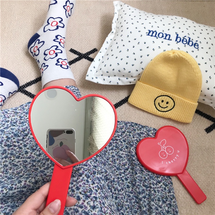 Gương trang điểm tay cầm anh đào dễ thương hàn quốc