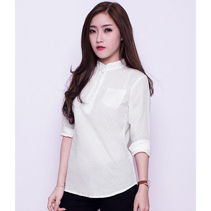 Áo sơ mi nữ cổ trụ