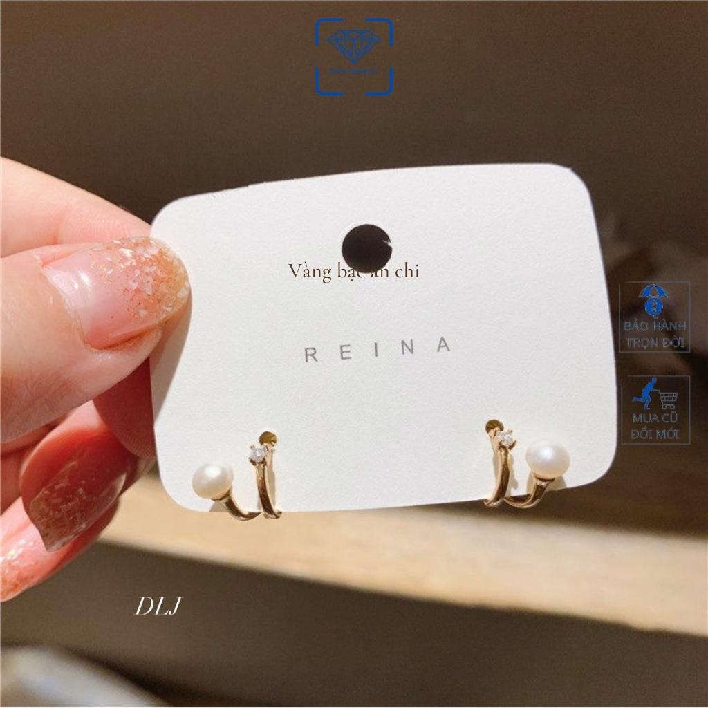 Bông tai ngọc trai nhân tạo ôm vành đính đá, chuẩn bạc 925 xi vàng - Anchi jewelry