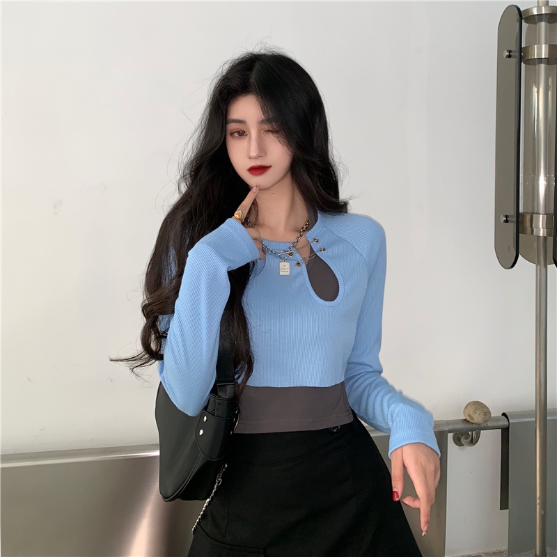 Xiaozhainv Áo Croptop Dài Tay/ Áo 3 Lỗ Ôm Dáng Gợi Cảm Dành Cho Nữ