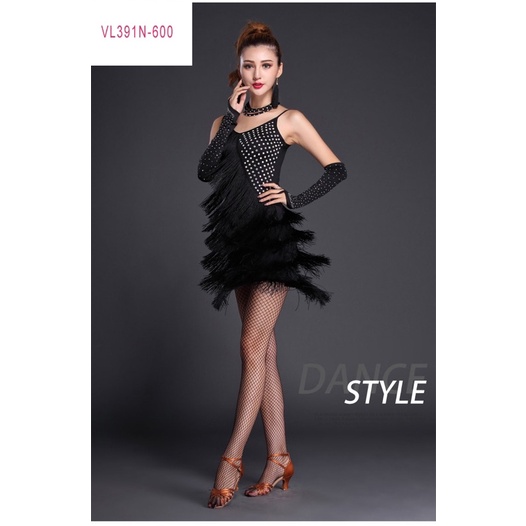 ĐẦM KHIÊU VŨ TUA RUA ĐÍNH ĐÁ THUN CO GIÃN VL391N