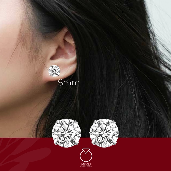 Bông tai hoa tai đá nụ tròn bạc Ý S925 MiASJ kết đá Cz cao cấp siêu sáng nhiều size