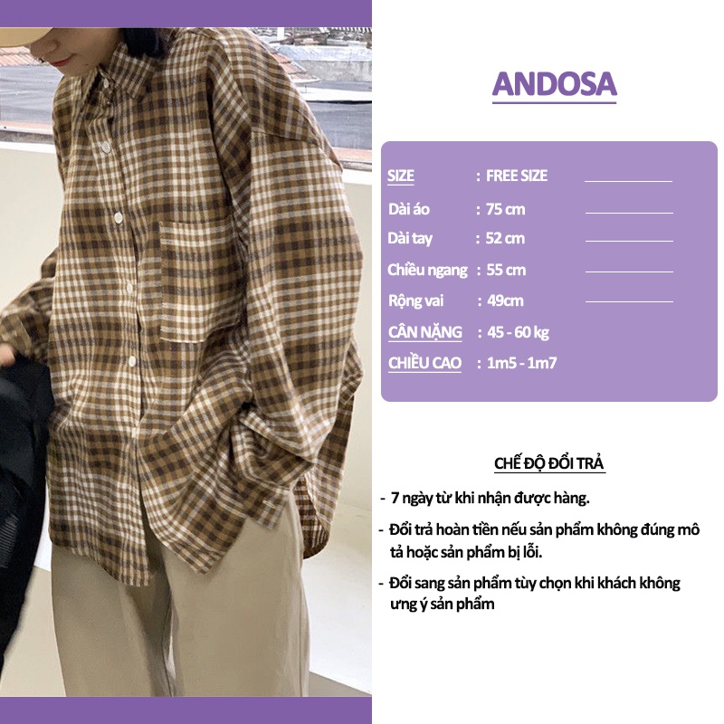 Áo sơ mi nữ kẻ sọc caro hàng Quảng Châu tay dài form rộng kiểu đẹp ANDOSA SM20