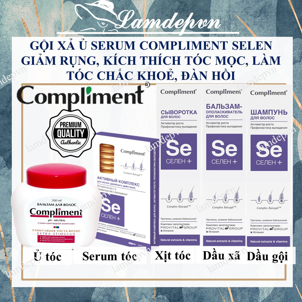 Gội xả ủ serum Compliment Selen giảm rụng, kích thích tóc mọc, làm tóc chắc khoẻ, đàn hồi