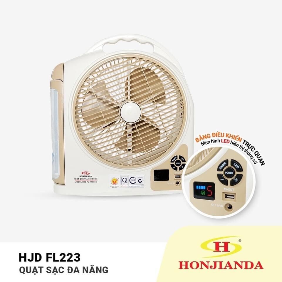 ⚡FREE SHIP 70K ⚡ Quạt tích điện Honjianda FL223- BH 6 THÁNG - Quạt sạc có đèn