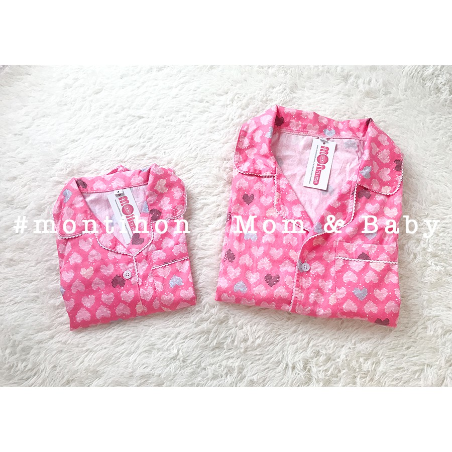Bộ đôi Pijama Mẹ &amp; bé Hồng trái tim (Bé 2-6 tuổi)