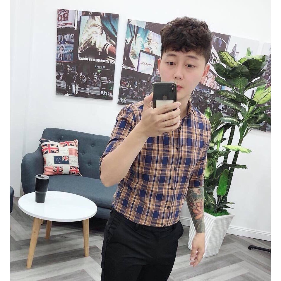 ÁO SƠ MI NAM CARO KHÔNG NHĂN BODY HÀN QUỐC