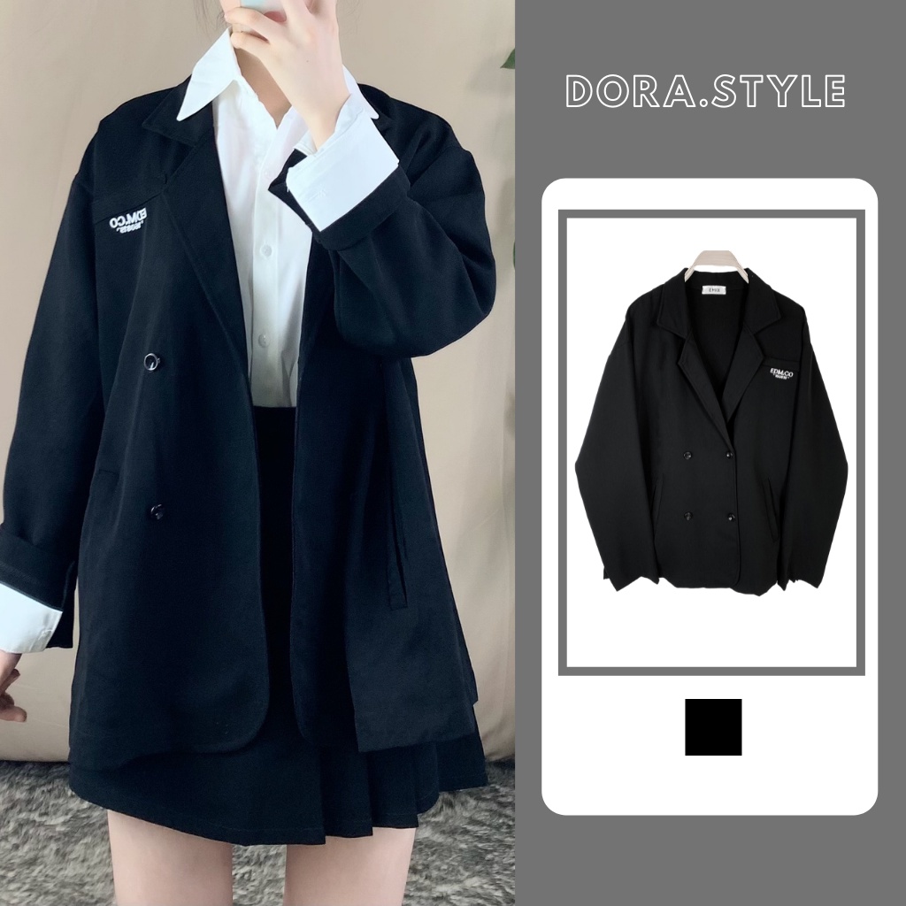 Áo khoác blazer công sở a5574 (màu đen), dáng dài, cổ vest, dài tay, form rộng, freesize, vải 1 lớp KHÔNG LỘ