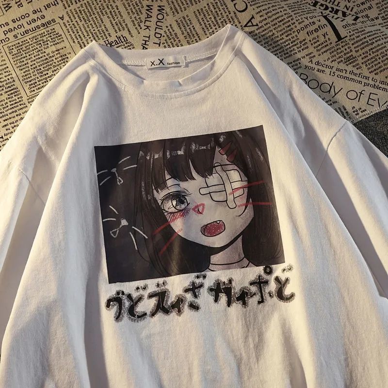 Cute Japanese Pattern Printed Loose Sleeve T-shirt 2021