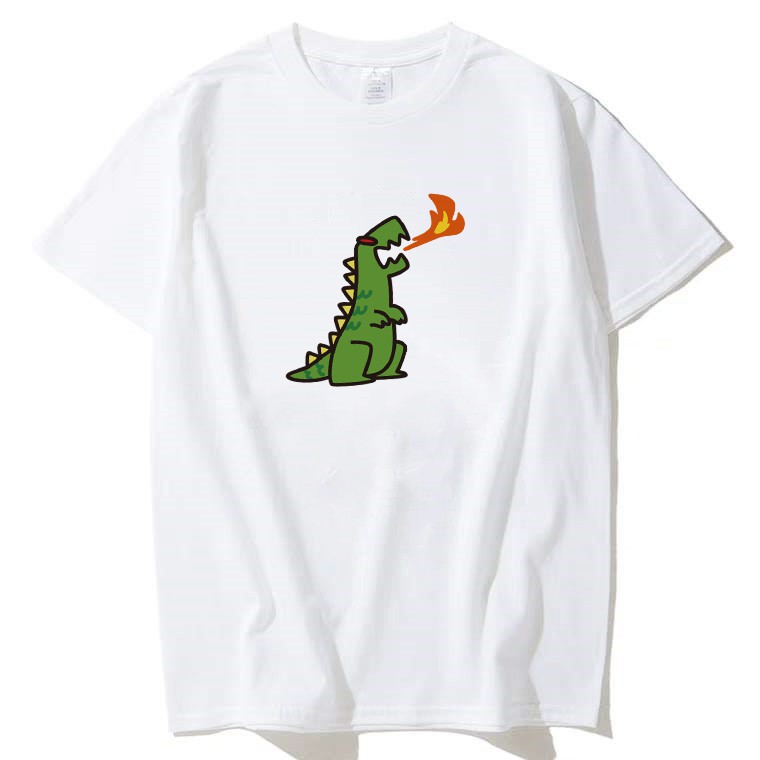 Áo thun tay lỡ trắng basic unisex nam nữ Khủng Long dáng rộng, áo phông nam nữ dáng oversize phong cách Hàn Quốc
