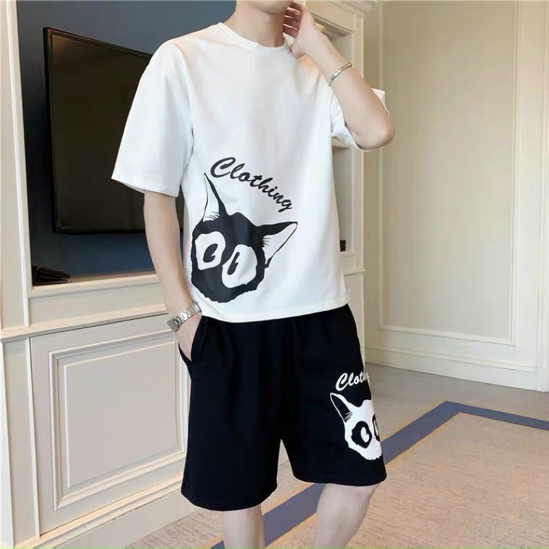 [vải đẹp] đồ bộ mặc nhà dạo phố thể thao chất thun lạnh in đầu sói 2 size M L vải siêu mịn