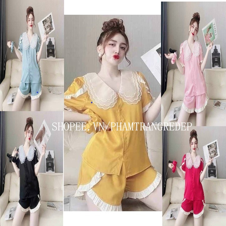 Đồ bộ nữ áo cộc quần đùi pijama bigsize lụa ngủ dễ thương mặc nhà ,Bộ lụa đùi mặc nhà
