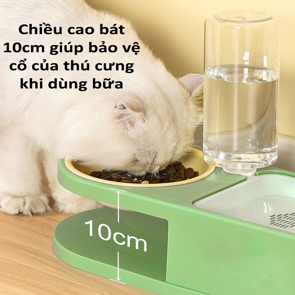 Bát Ăn Bình Cấp Nước Tự Động Cho Chó Mèo - Bát Ăn Gốm Sứ Kèm Bình Cấp Nước Tự Động Cho Chó Mèo (PKW022)