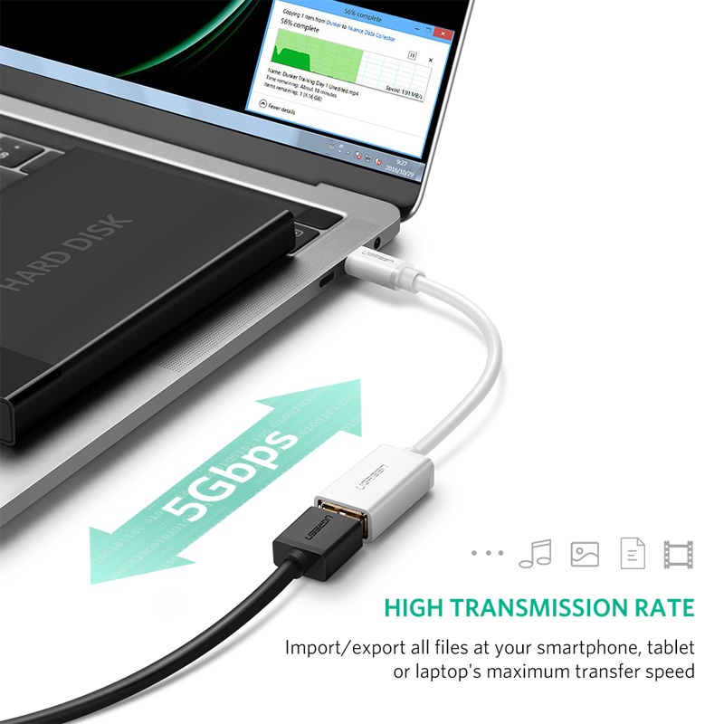 Cáp OTG USB Type C to USB 3.0 mạ vàng, tốc độ 5Gbps chính hãng Ugreen 30702