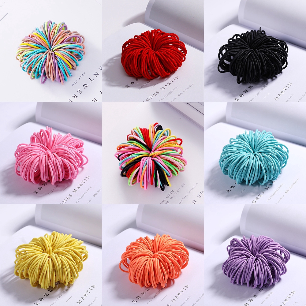 Set 100 dây buộc tóc đuôi ngựa cao su nylon màu kẹo ngọt 3cm xinh xắn cho bé gái