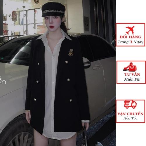Áo vest blazer nữ huy hiệu công sở 2 lớp cao cấp Hàn Quốc