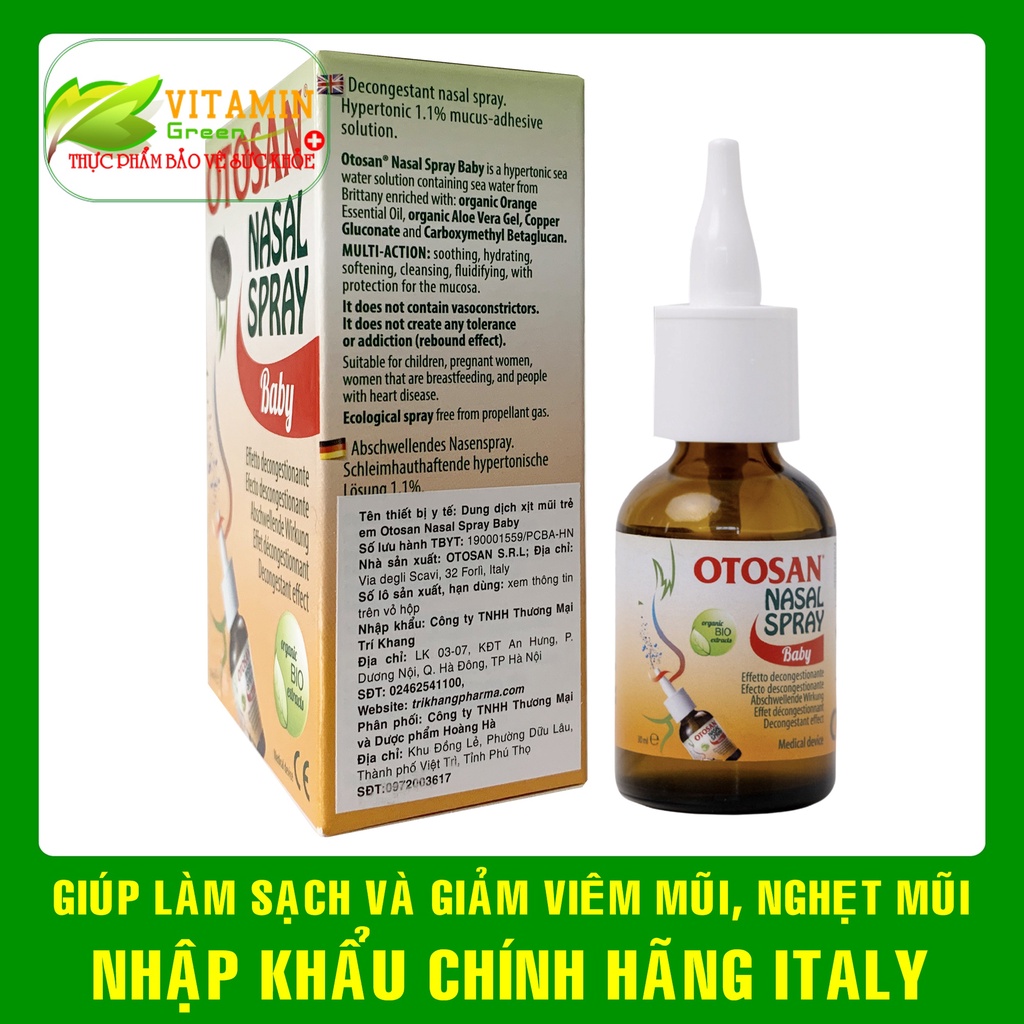 Xịt mũi OTOSAN NASAL SPRAY BABY giúp làm sạch mũi, giảm viêm mũi, nghẹt mũi | Nhập khẩu chính hãng Italy