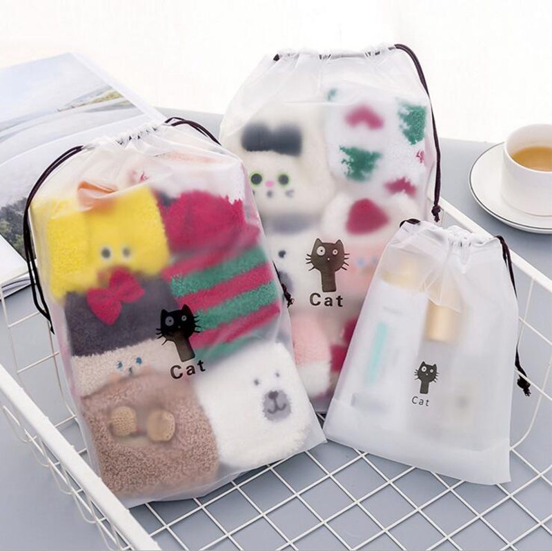 Túi Dây Rút Đựng Giày Dép, Đựng Quần Áo, Đồ Lót Chống Nước--- Travel bag Hình Mèo 20x30cm Faco