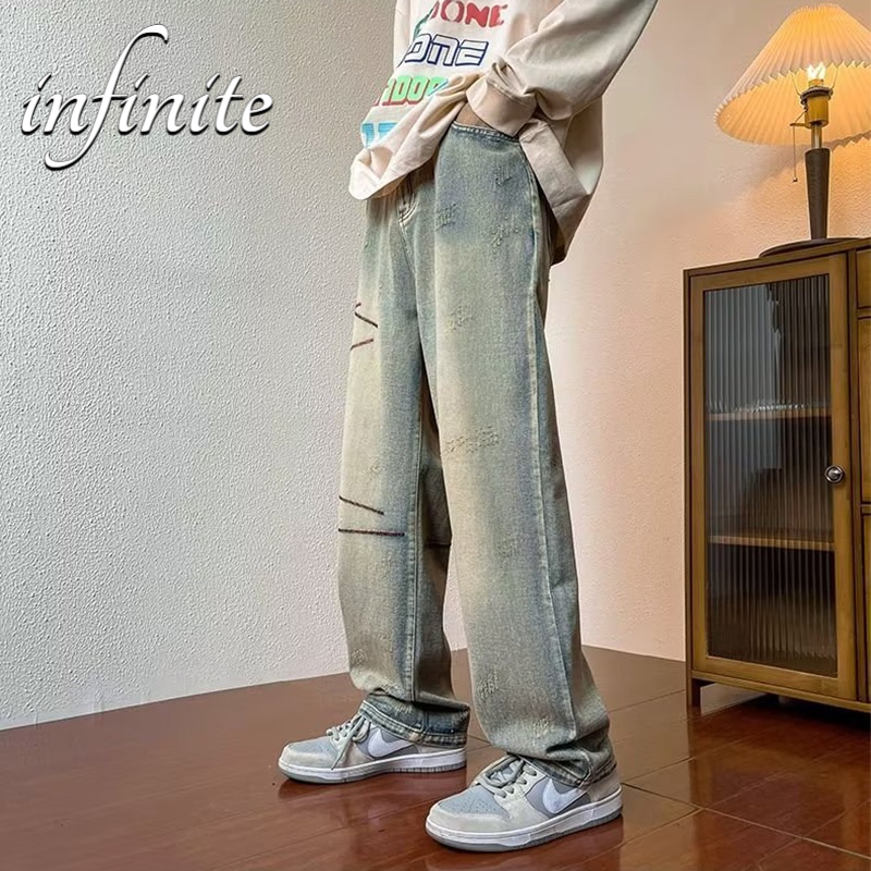 Inf Quần Jean Dáng Rộng May Túi Đơn Giản Phong Cách Đường Phố