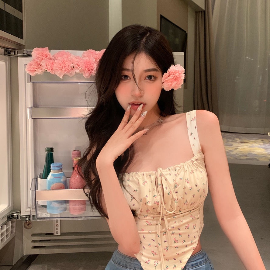 Áo hai dây họa tiết hoa quyến rũ thời trang mùa hè cho nữ