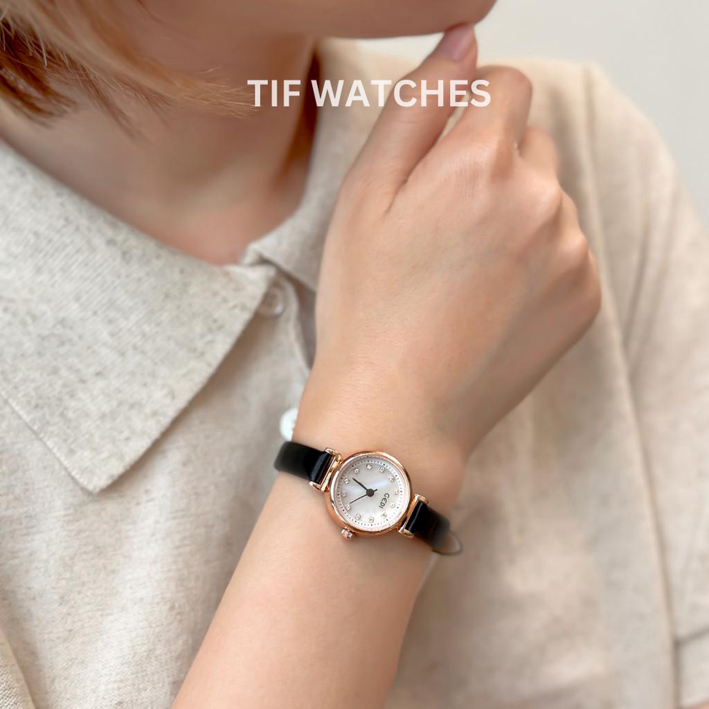 Đồng Hồ Dây Da Nữ Siêu Nhỏ GRACIE Tif Watches Mặt Đá Lấp Lánh Sang Trọng Sáng Da Chống Nước Tốt
