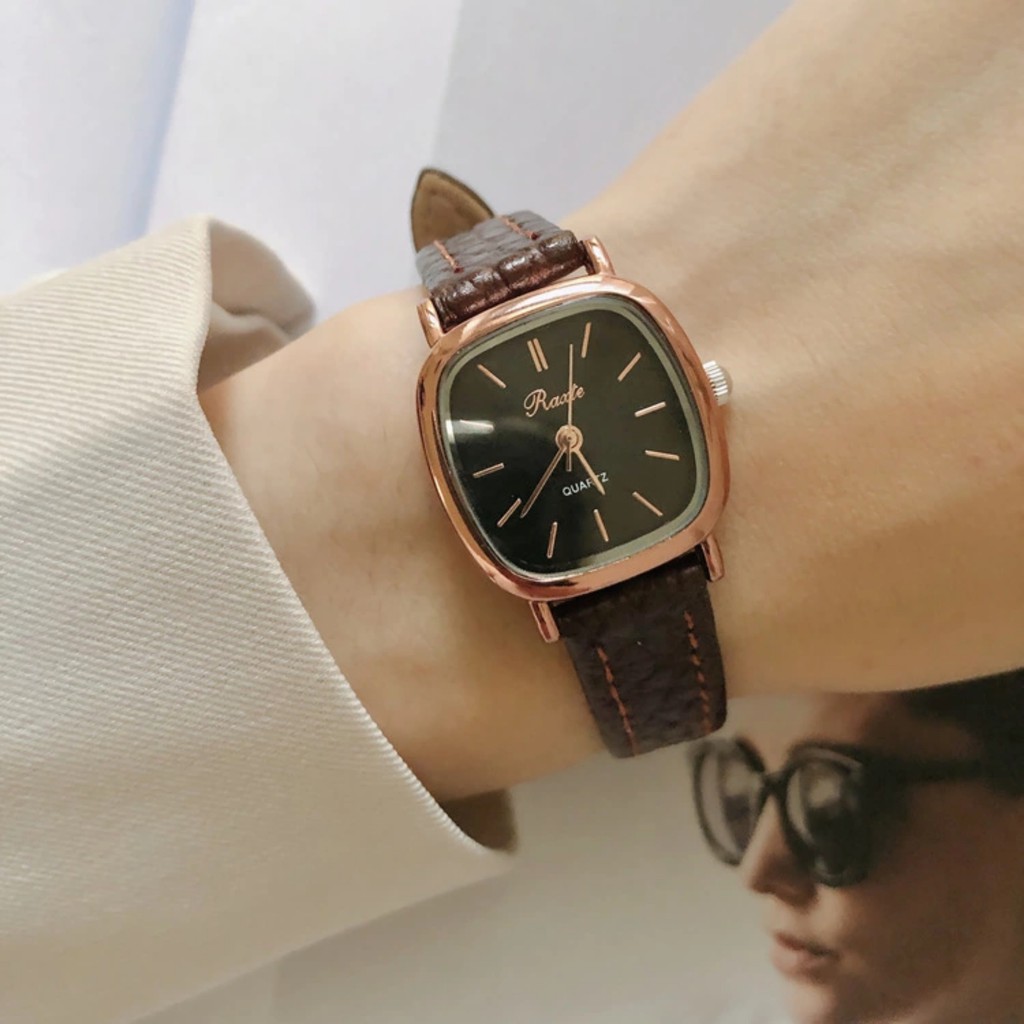 Đồng hồ nữ RAXT mặt vuông bo góc tròn dây da sần phong cách thời trang cổ điển | BigBuy360 - bigbuy360.vn