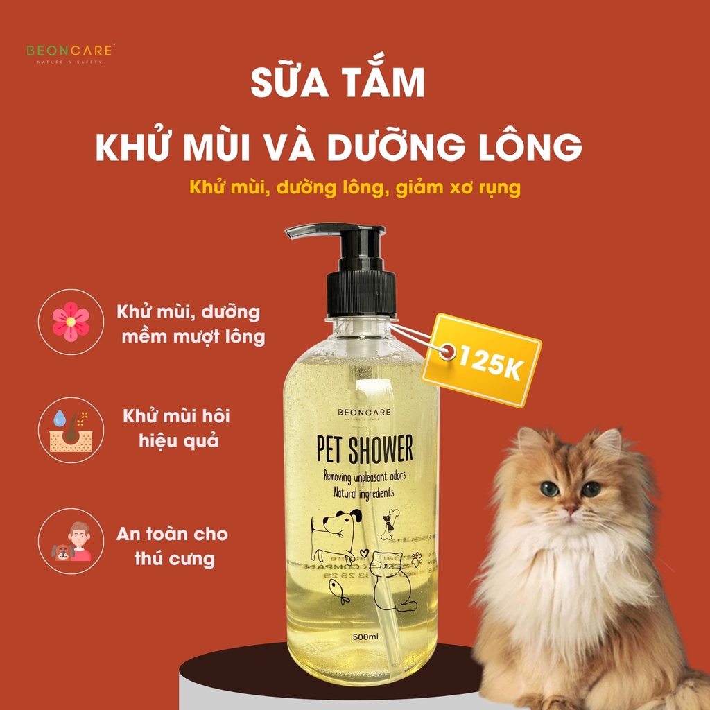 Sữa tắm Khử mùi Dưỡng lông Giảm rụng lông cho chó mèo Beoncare, an toàn cho chó mèo sơ sinh