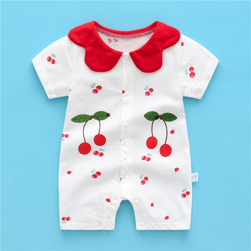 Bộ Áo Liền Quần Tay Ngắn Chất Liệu Cotton In Họa Tiết Hoạt Hình Bò Sữa Đáng Yêu Cho Bé Sơ Sinh