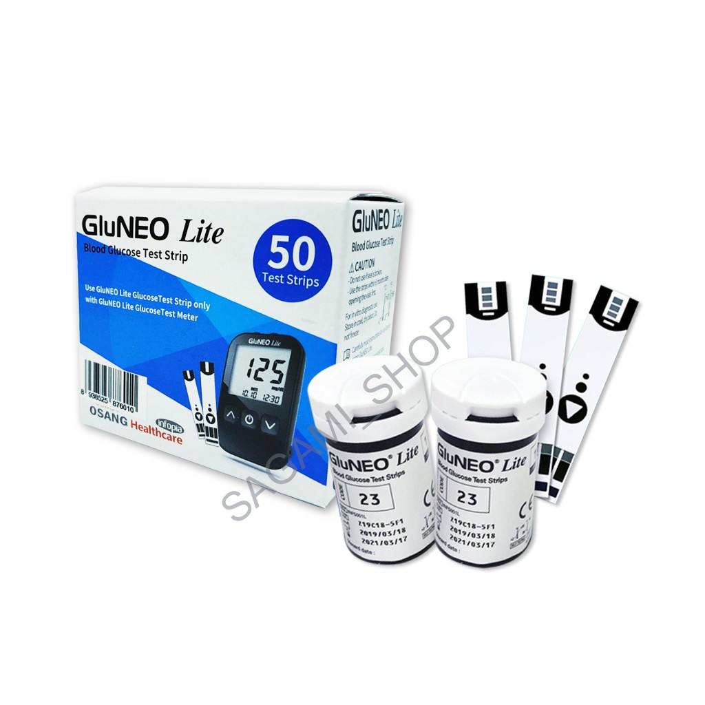 Que thử đường huyết GluNeo lite hộp 50 Test - Mua 5 hộp que tặng 01 bộ máy đo đường huyết Gluneo lite