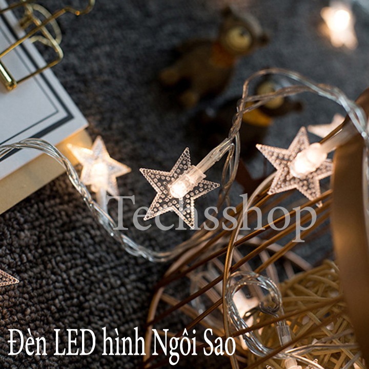 Đèn led trang trí hình ngôi sao dây 6 mét - dây đèn led trang trí sinh nhật, đám cưới, lễ noel dùng pin AA