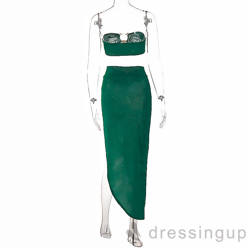 Áo ống màu trơn và Chân váy xẻ tà thời trang hè quyến rũ cho nữ