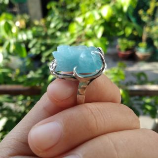 Nhẫn bạc tỳ hưu aquamarin