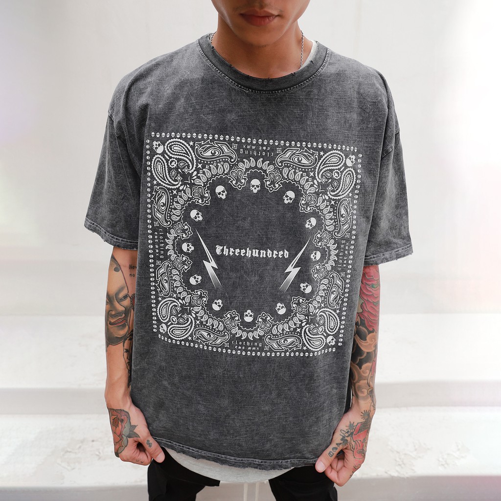 Áo Thun Wash Bandana Xám Chất Liệu Cotton Thoáng Mát