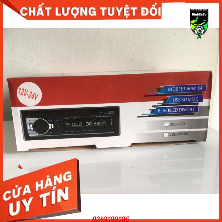 Đầu nghe nhạc MP3 Bluetooht kiêm Đài FM cho ô tô DC12V,24V, JSD-520, lắp đăt cho các loại xe ô tô.