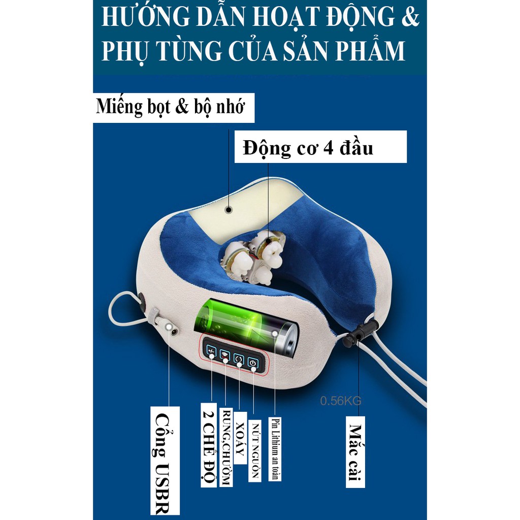 Gối Massage Rung Nóng, Gối Massage Cổ Chữ U Rung, Đấm, Tỏa Nhiệt Mang Lại Cảm Giác Thoải Mái-MUA NGAY