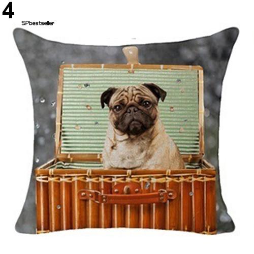 Vỏ gối sofa vải lanh hình chú chó pug , nai sừng tấm trang trí