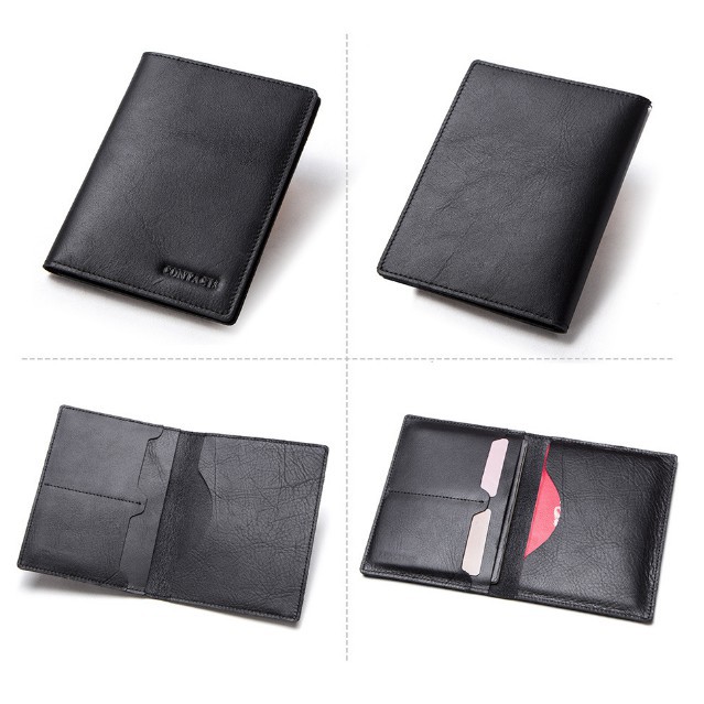 2020 Contact M1275 BH 2 Năm - Bóp Ví Đứng Hộ Chiếu Passport Da Ngựa Điên Men Wallet Genuine Bò - Nam Nữ