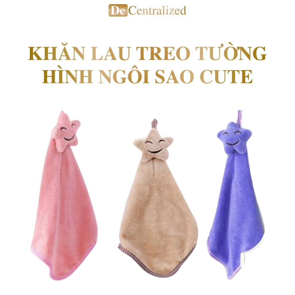 Khăn lau tay treo tường hình ngôi sao chất liệu vải làm sạch lớn 43 x 23 cm