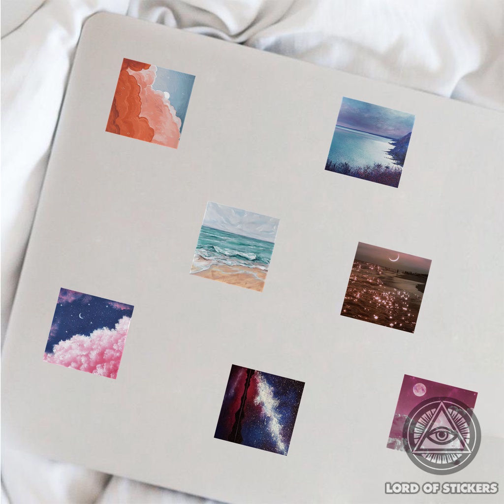 Set 50 Nhãn Dán Hình Phong Cảnh Cute Sticker Chống Thấm Nước Trang Trí Mũ Bảo Hiểm, Laptop, Miếng Dán Sổ Dễ Thương
