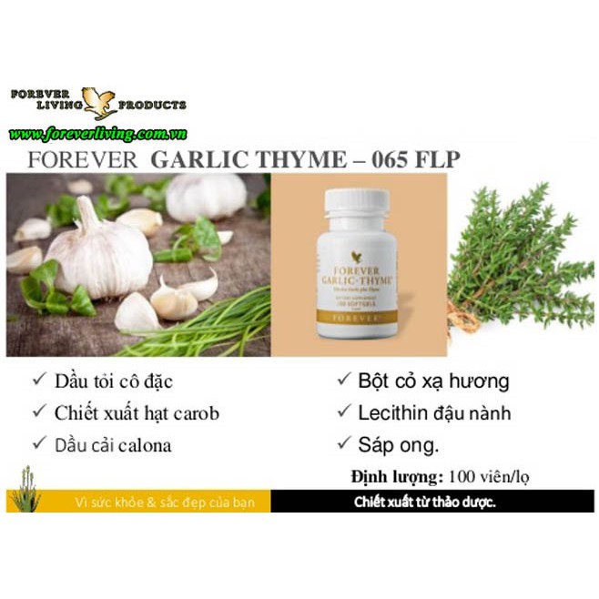 Viên Tỏi Forever Garlic Thyme #065Flp. 100viên/lọ. |Tỏi Hỗ Trợ Cảm Cúm, Nấm