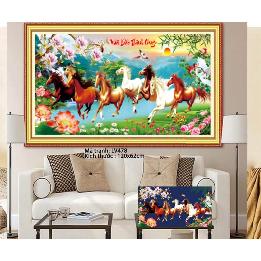 Tranh đính đá mã đáo thành công KT:120x62cm. Tranh gắn đá chưa gắn.