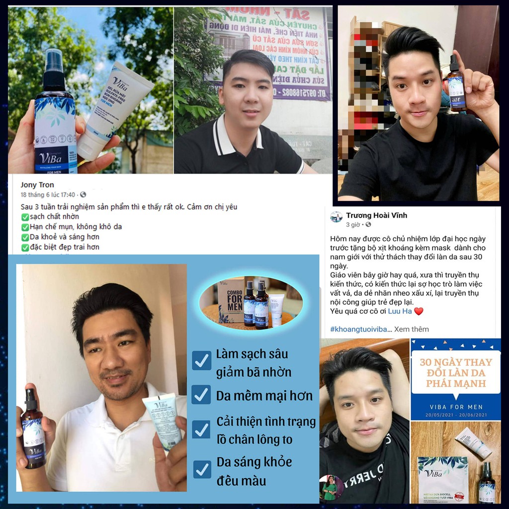 Combo 03 Xịt khoáng Nam ViBa FOR MEN 100ml cấp ẩm, kiềm dầu, làm dịu da sau khi chơi thể thao, lái xe – Đại lý Annshop | BigBuy360 - bigbuy360.vn