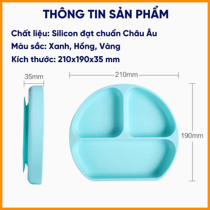 Khay Ăn Dặm Silicon Chống Đổ Cao Cấp Đế Hút Chân Không Chắc Chắn Bé Ăn Dặm Tự Chỉ Huy BabyRice 066