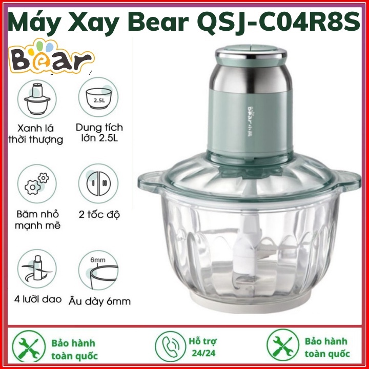 Máy Xay Thịt Thưc Phẩm, máy xay Đa Năng Tiện Dụng Bear QSJ-C04R8S cối thủy tinh 2.5L công suất 350W
