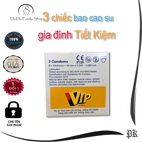 Bao cao su Vip Plus 3 chiếc an toàn cao cấp phòng tránh thai và các bệnh lây qua đường tình dục