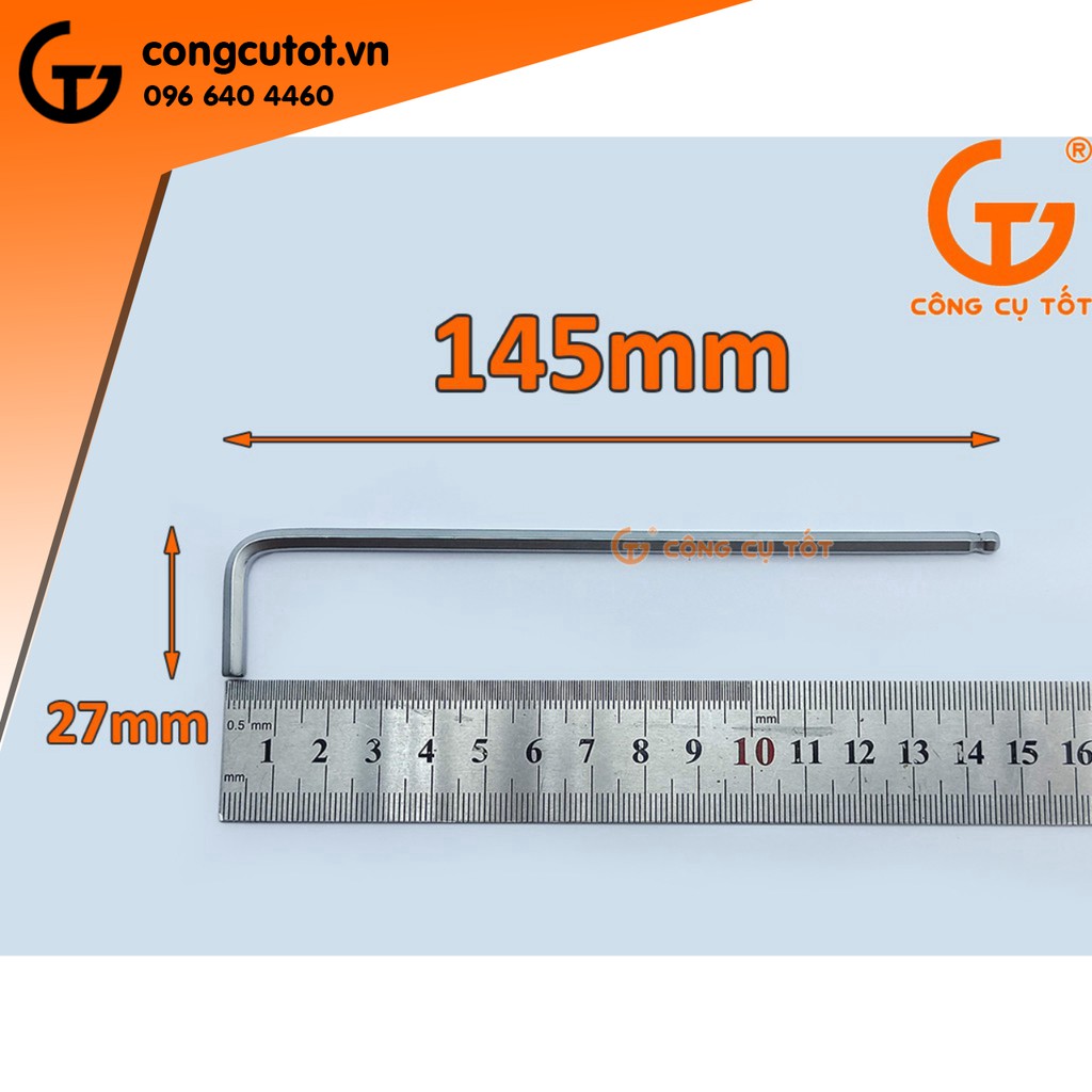 Lục giác đầu bi lẻ chữ L 145x27mm thép CrV trắng (bán lẻ)