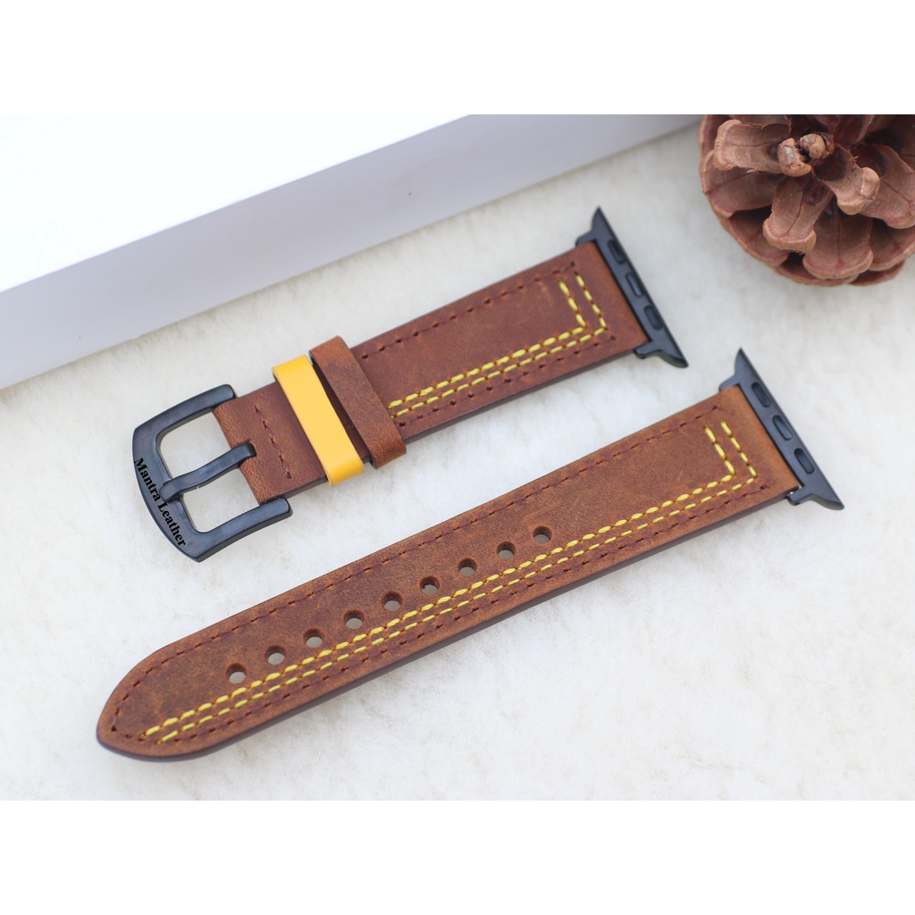 Dây Da Thay Thế Cho Đồng Hồ Thông Minh SmartWatch Da Bò Sáp Ngựa Điên Nhiều Màu Đủ Size 1,2,3,4,5,6,7