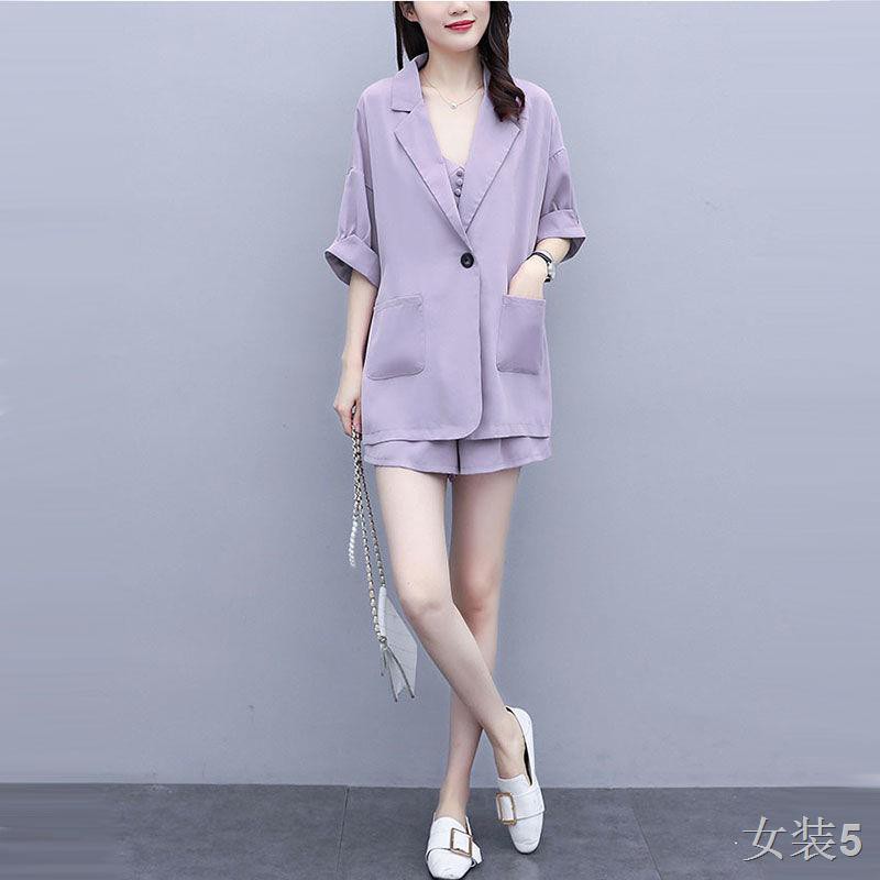 Bộ đồ mùa hè mới phù hợp nữ 2021 áo khoác vest size lớn Quần sooc dành cho người béo, ba mảnh tôn dáng và giảm